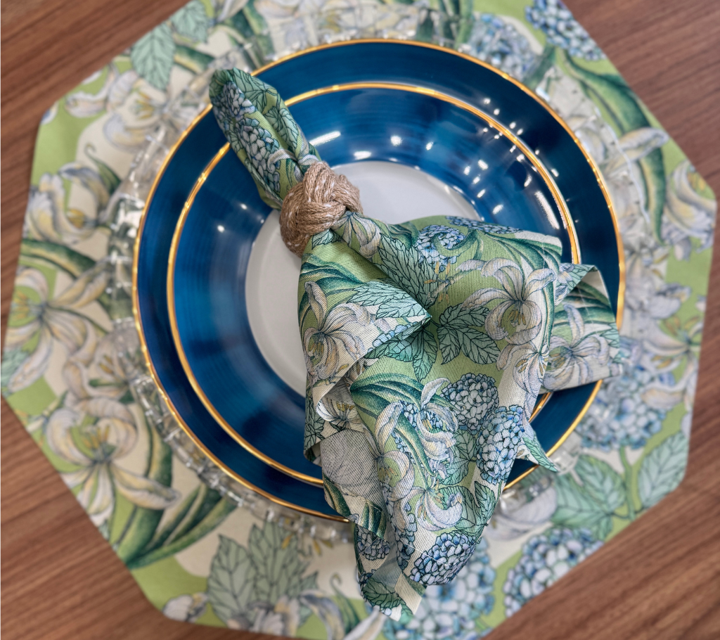 Individual troquelado hexagonal en tela Hortensias