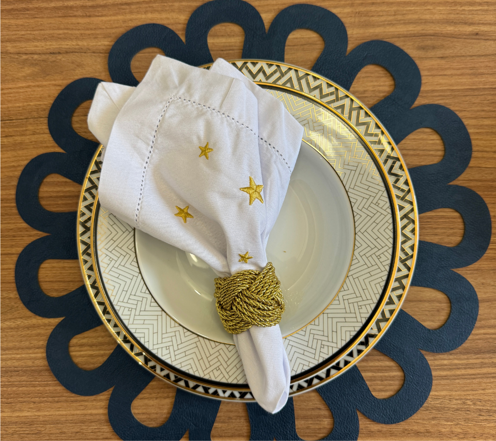 Individual reversible redondo en semicuero Flor PlataDorado/AzulM