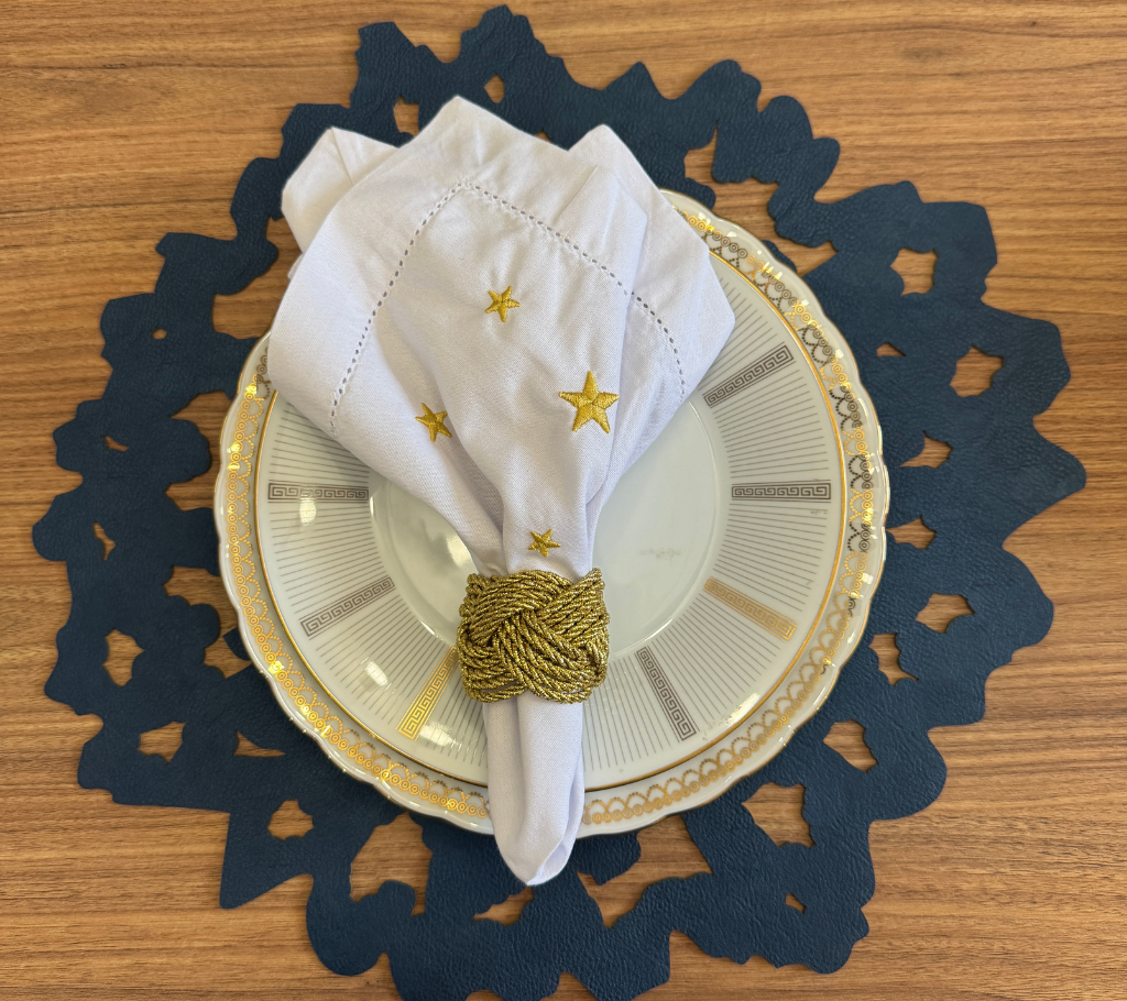 Individual reversible redondo en semicuero Huecos PlataDorado/AzulM