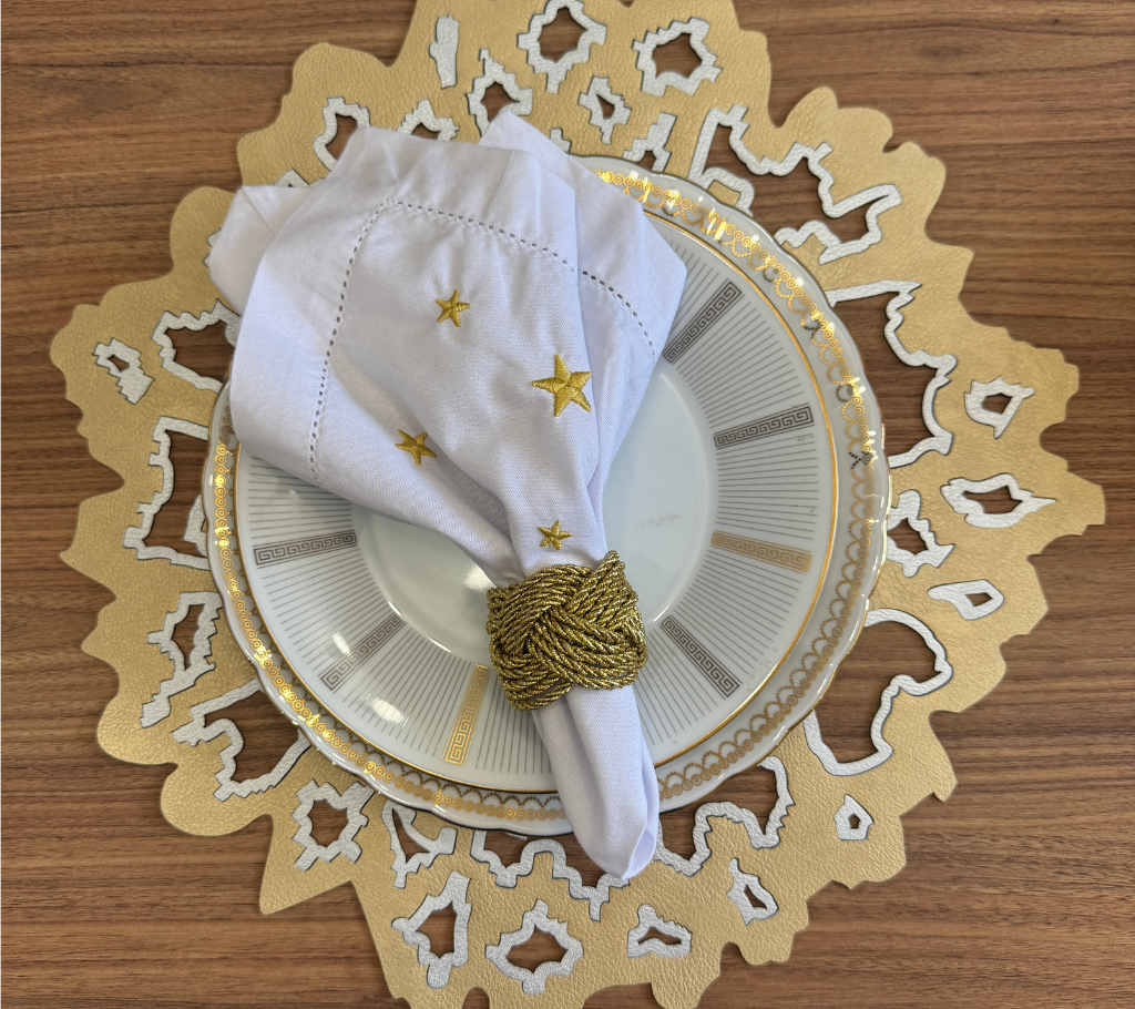 Individual reversible redondo en semicuero Huecos PlataDorado/AzulM