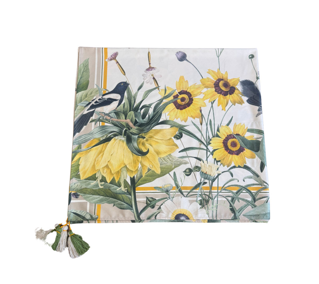 Mantel rectangular 10P en tela Margaritas Limones Pajaros