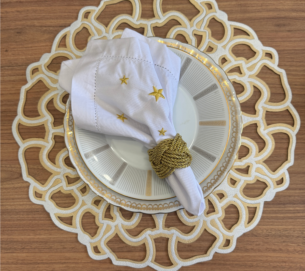 Servilleta de tela Estrellas Blanco/Dorado
