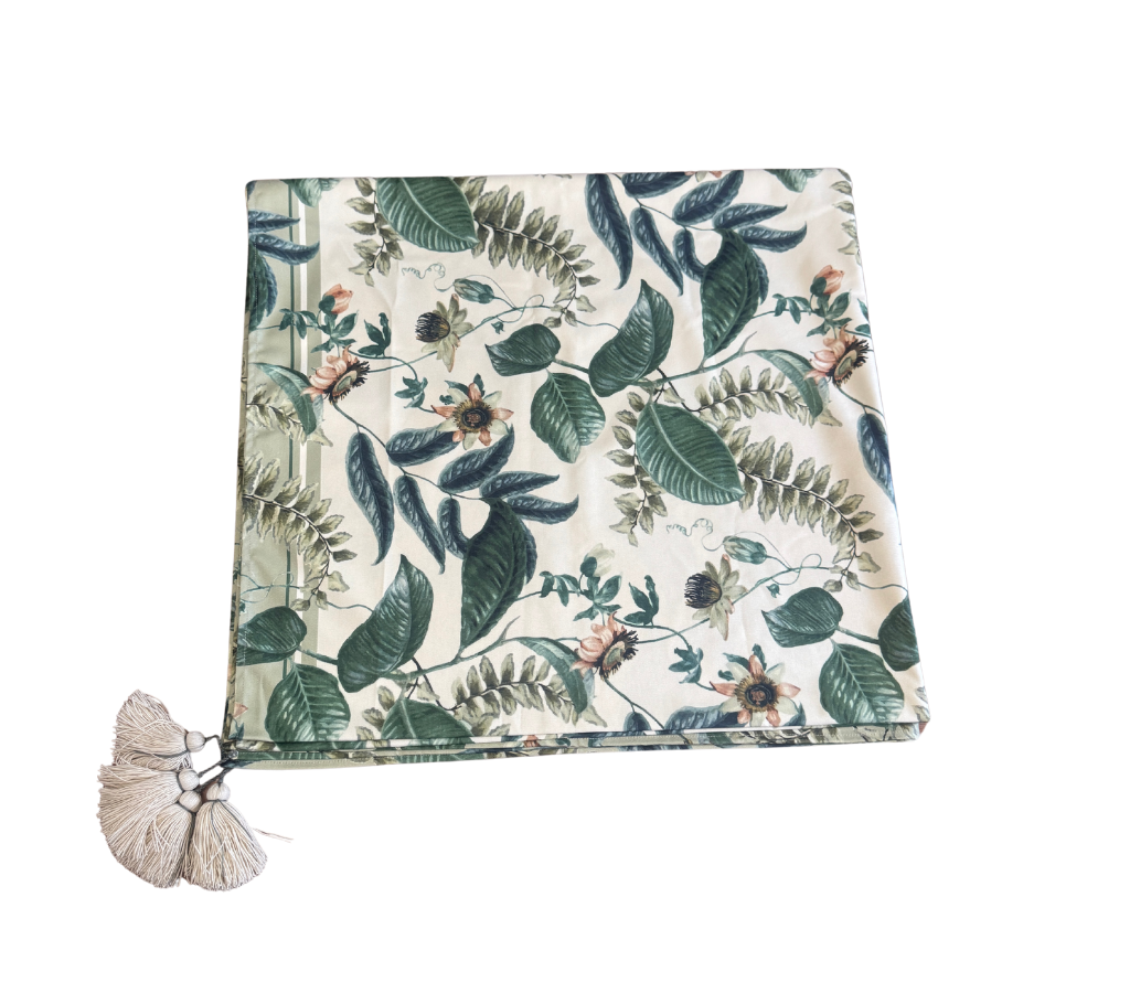 Mantel rectangular 8P en tela Hojas