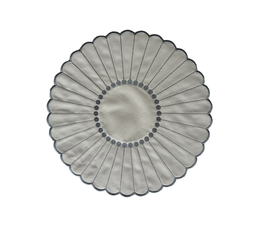 Individual redondo en lona Girasol Marfil/Gris