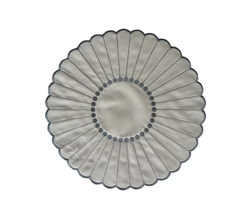 Individual redondo en lona Girasol Marfil/Gris