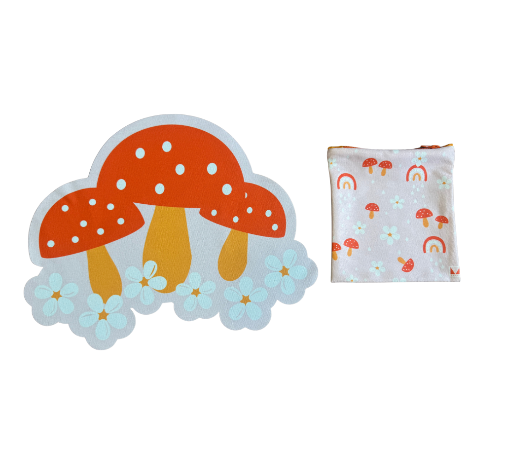 Individual Kids redondo Honguitos/Flores. Incluye estuche