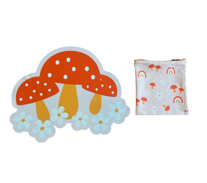 Individual Kids redondo Honguitos/Flores. Incluye estuche