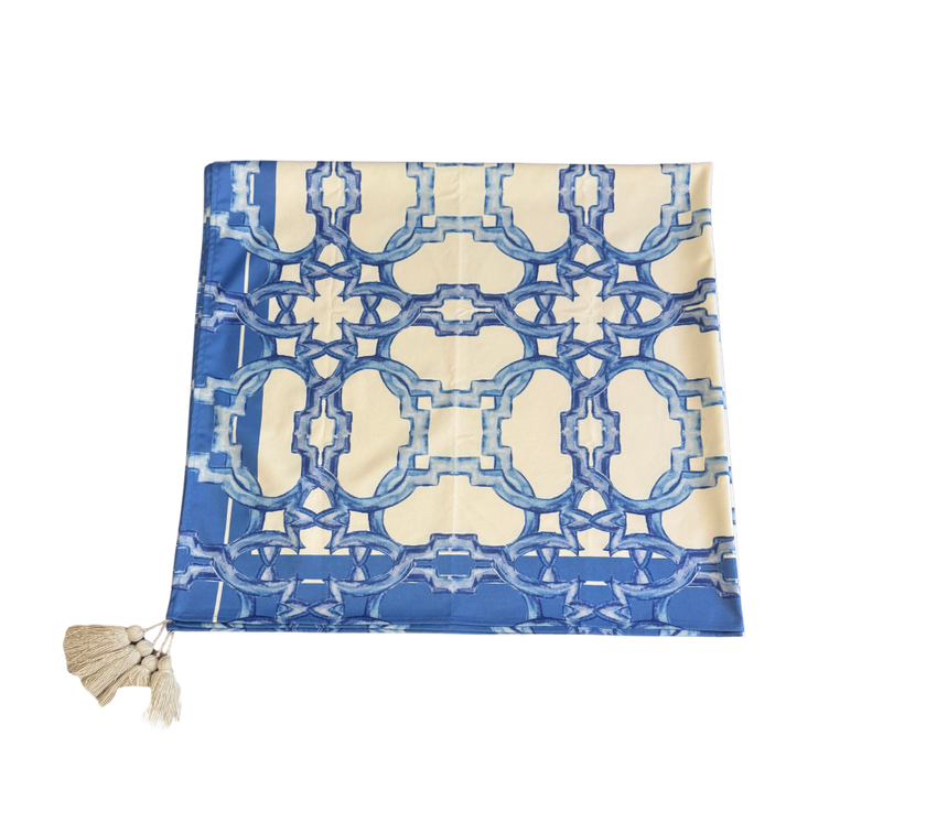 Mantel rectangular 8P en tela Cadenas Azul
