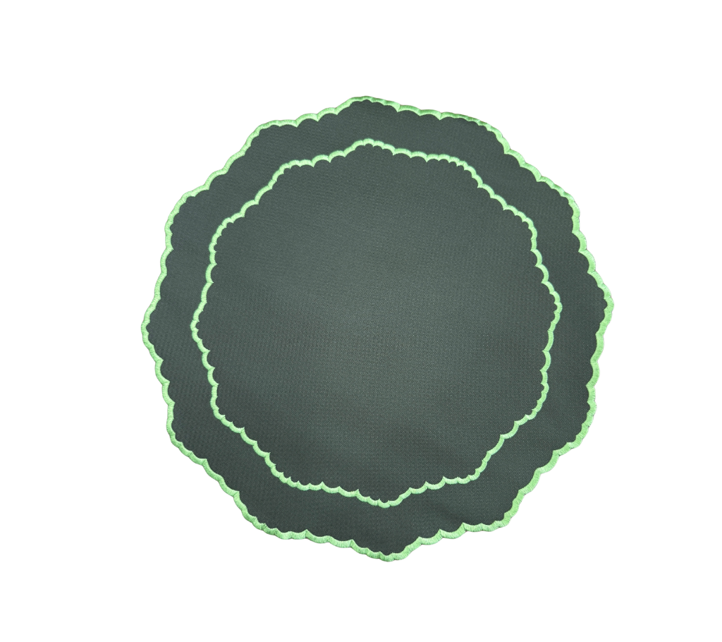 Individual redondo en lona Doble Borde VerdeMusgo/Pistacho