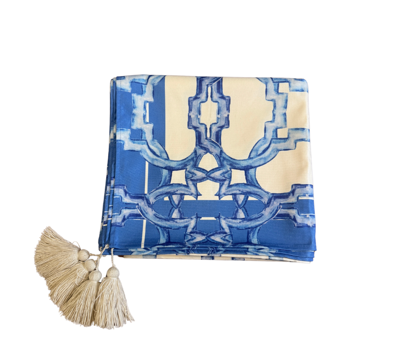 Mantel rectangular 8P en tela Cadenas Azul