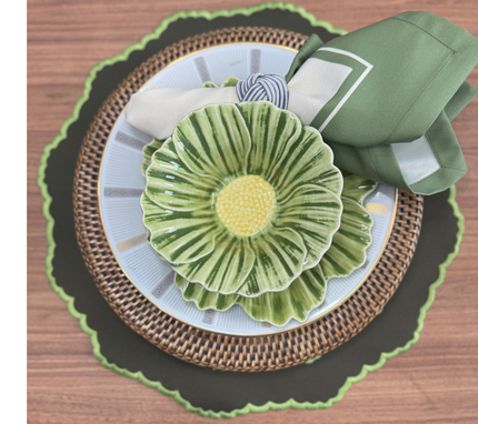 Individual redondo en lona Doble Borde VerdeMusgo/Pistacho