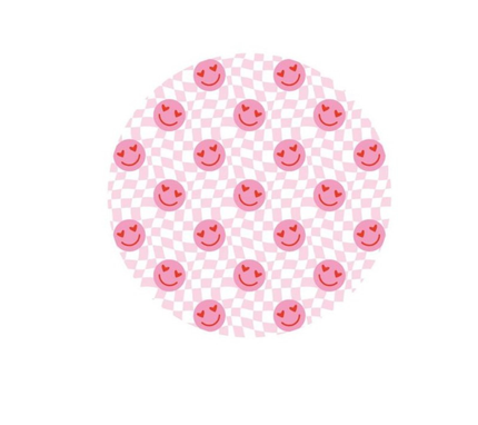 Individual Kids redondo Cuadros Caritas Rosado. Incluye estuche