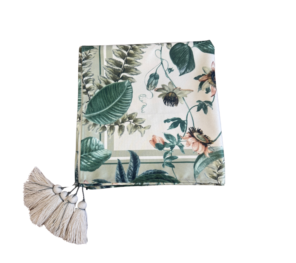 Mantel rectangular 10P en tela Hojas