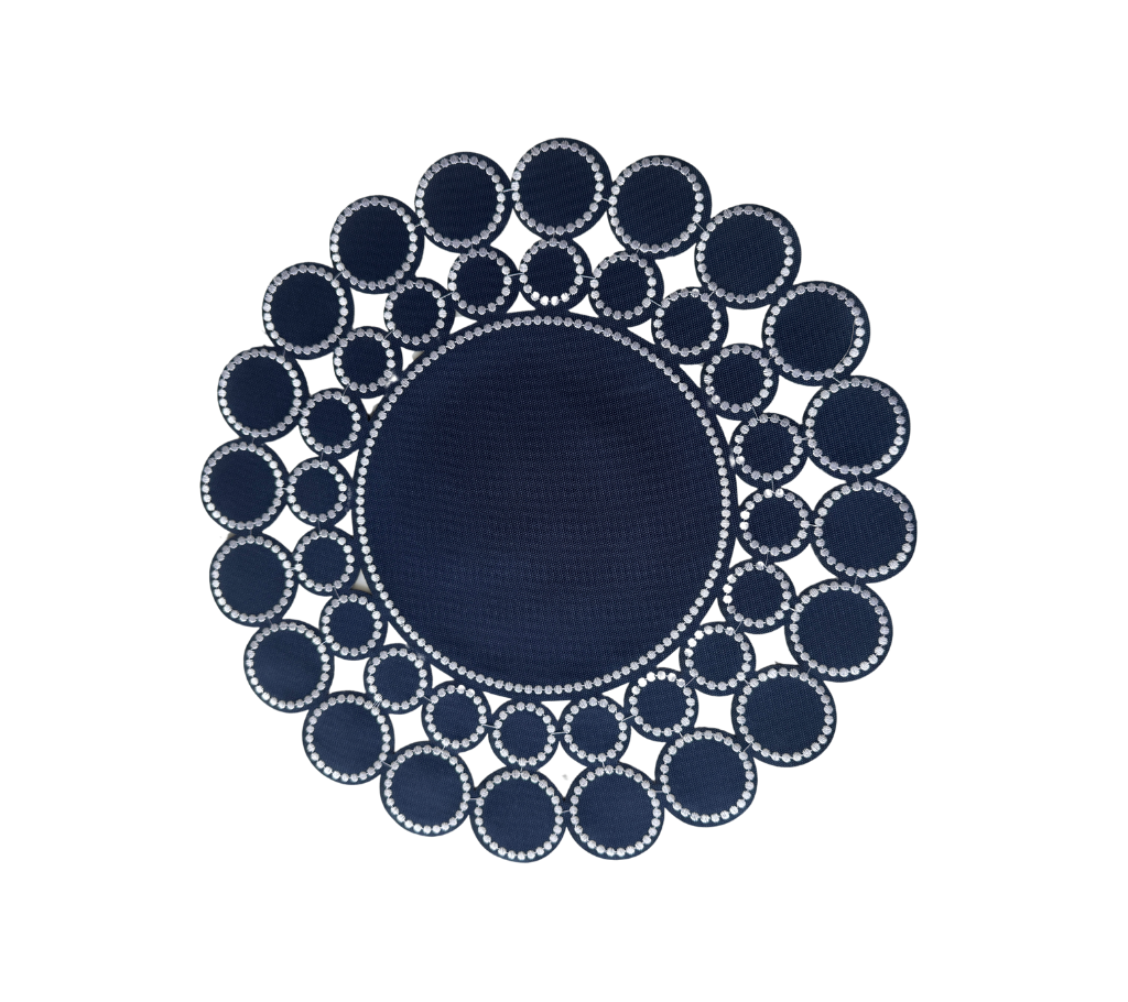 Individual redondo en lona Círculos AzulM/Blanco