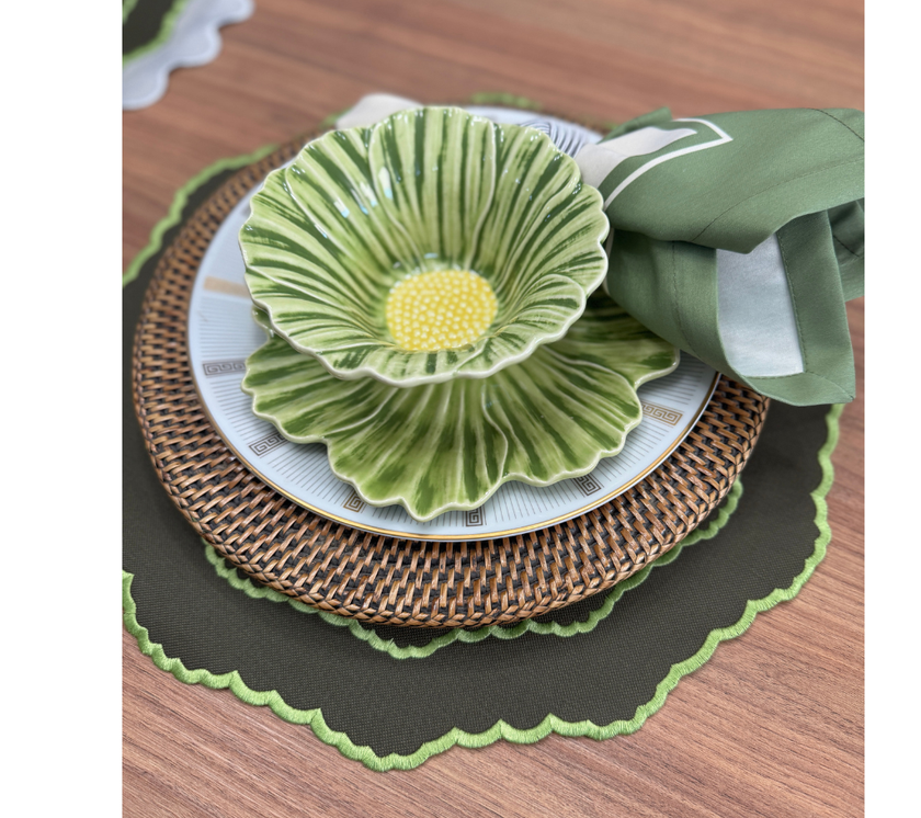 Individual redondo en lona Doble Borde VerdeMusgo/Pistacho