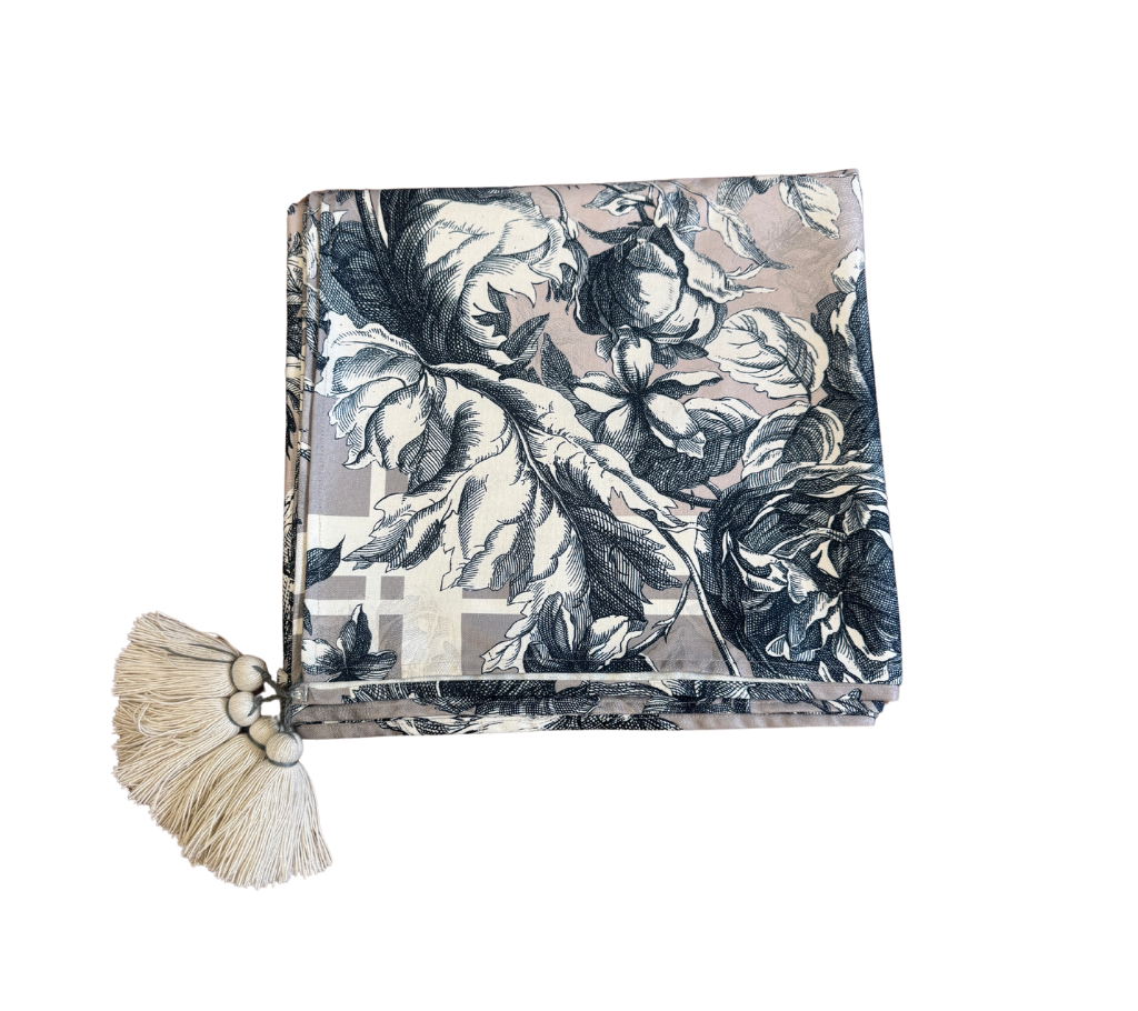 Mantel rectangular 10P en tela Flores RosaBeige/AzulM