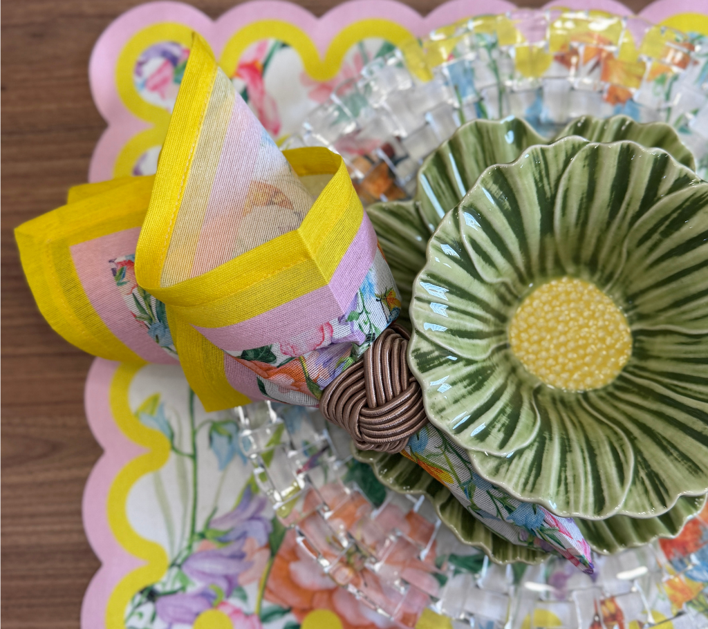 Individual troquelado rectangular en tela Pájaros Borde Amarillo