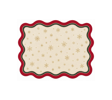 Individual troquelado rectangular en tela Navidad Copos Borde Rojo