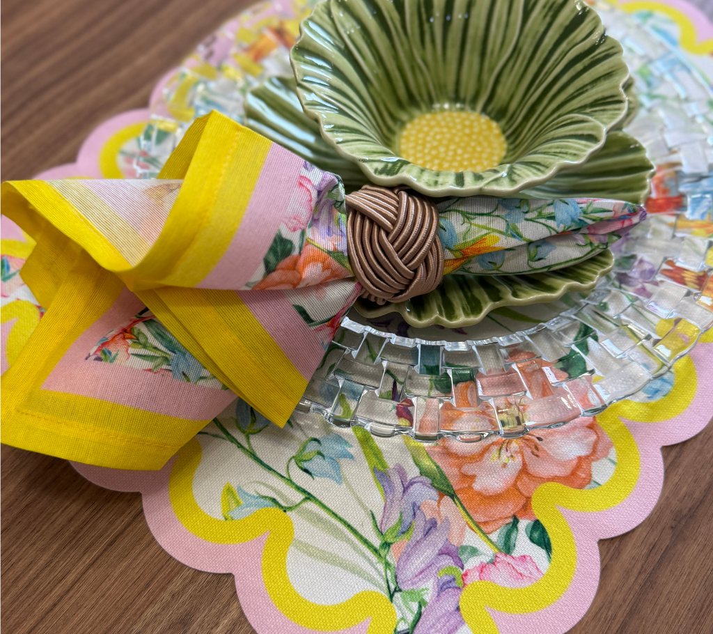 Individual troquelado rectangular en tela Pájaros Borde Amarillo