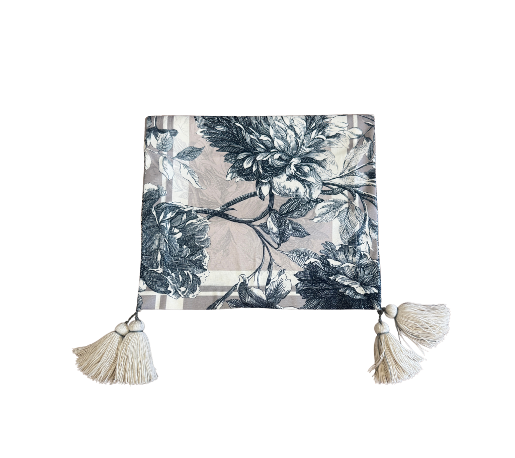 Camino de mesa en tela Flores Grandes RosaBeige/AzulM 2.2