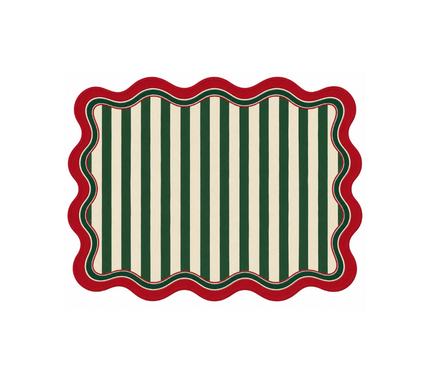 Individual troquelado rectangular en tela Navidad Rayas Verde/Rojo