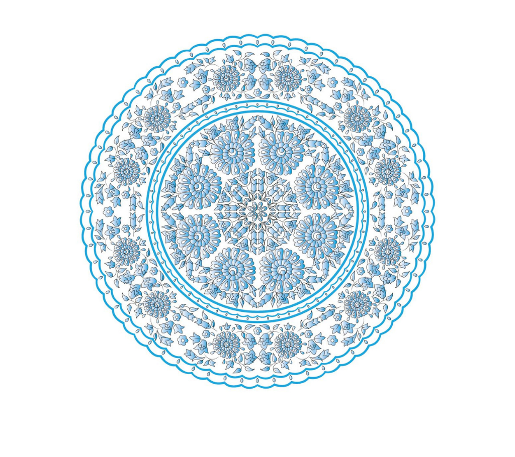 Individual troquelado redondo en tela Mandala Azul