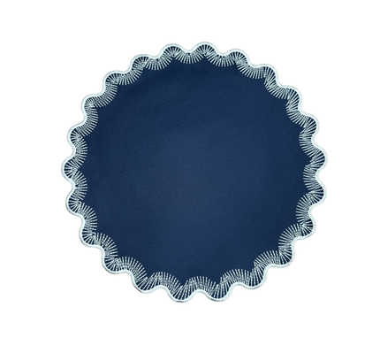 Individual redondo en lona Ondas/Puntillas AzulM/Blanco