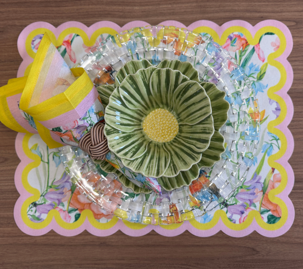 Individual troquelado rectangular en tela Pájaros Borde Amarillo