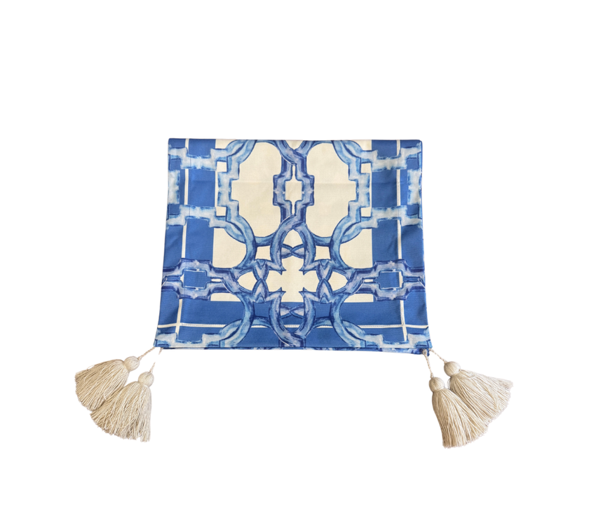 Camino de mesa en tela Cadenas Azul/Beige 2.2