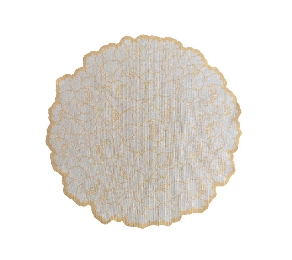 Individual troquelado redondo en tela Flores Amarillo