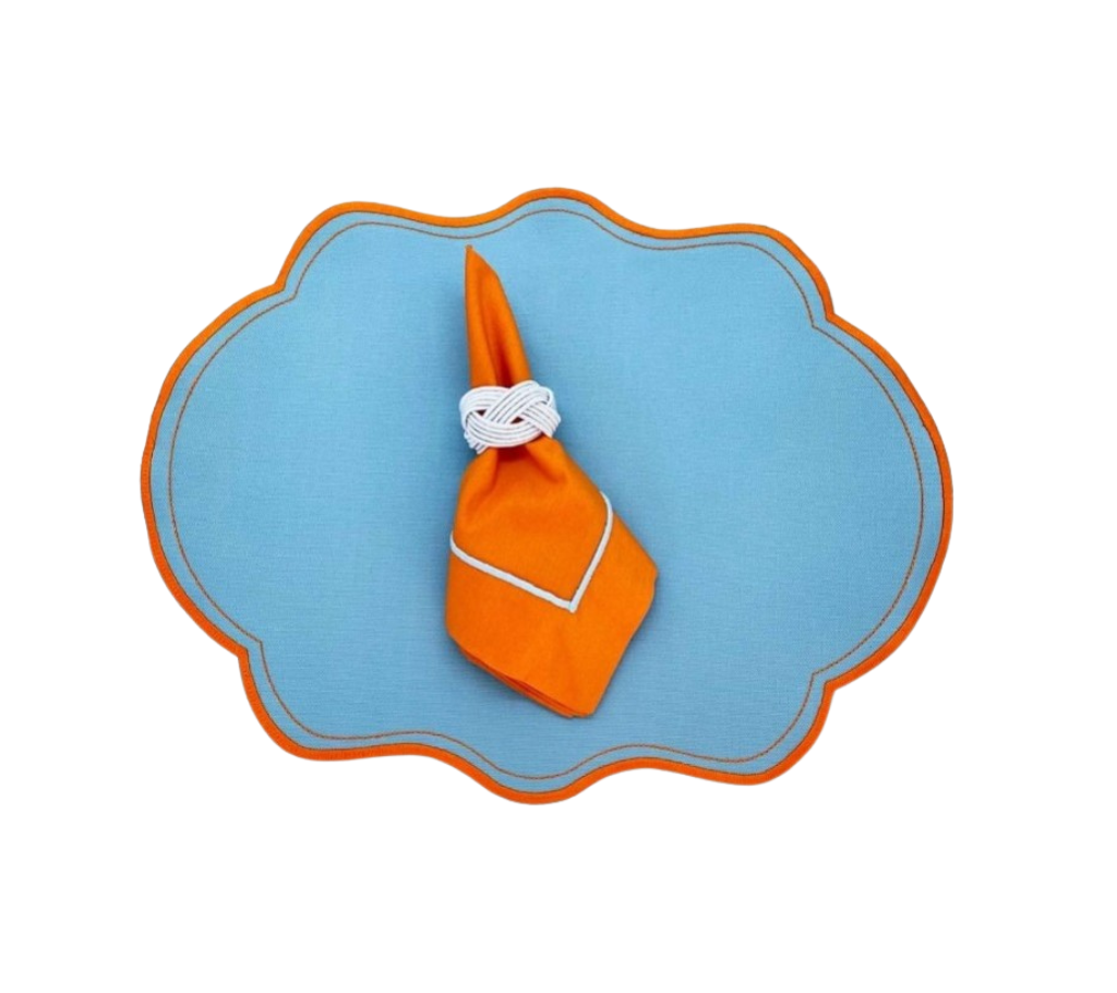 Individual ovalado reversible en lona Azul/Anaranjado