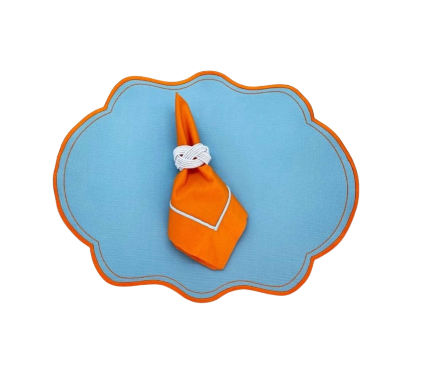 Individual ovalado reversible en lona Azul/Anaranjado