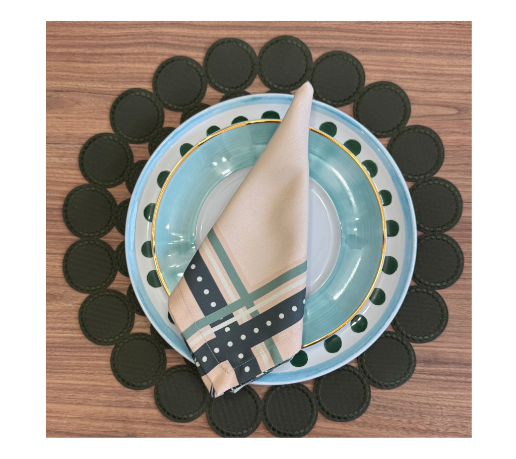 Individual redondo en lona Círculos Verde Musgo