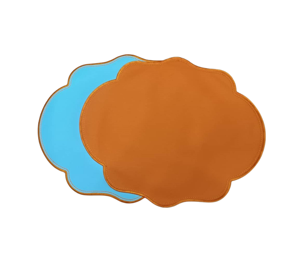 Individual ovalado reversible en lona Azul/Anaranjado