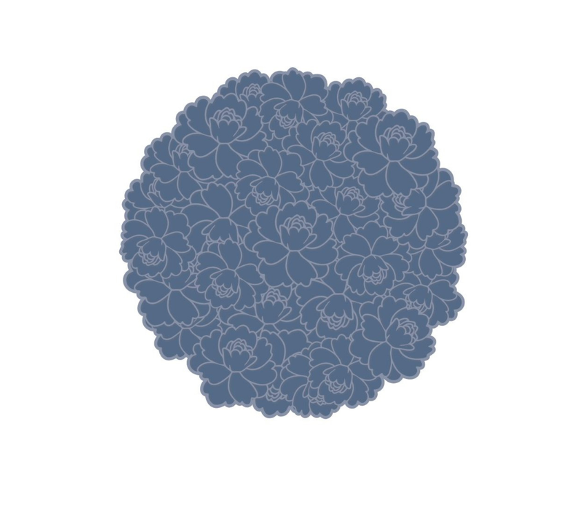 Individual troquelado redondo en tela Flores AzulGris