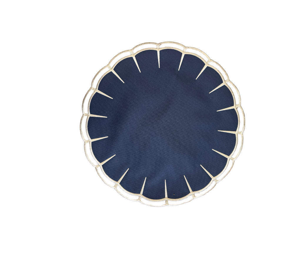 Individual reversible redondo en lona Hendija Azul M/Marfil