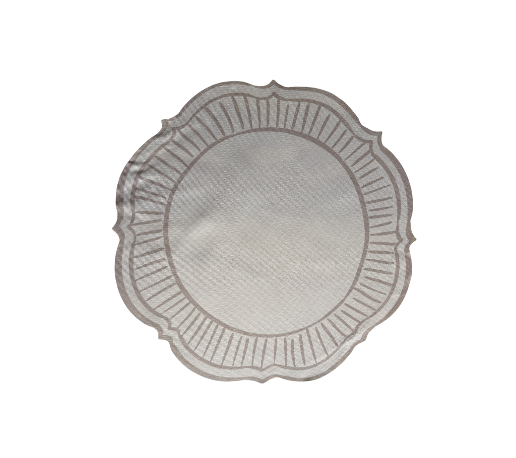 Individual troquelado redondo en tela Borde Rayas Beige
