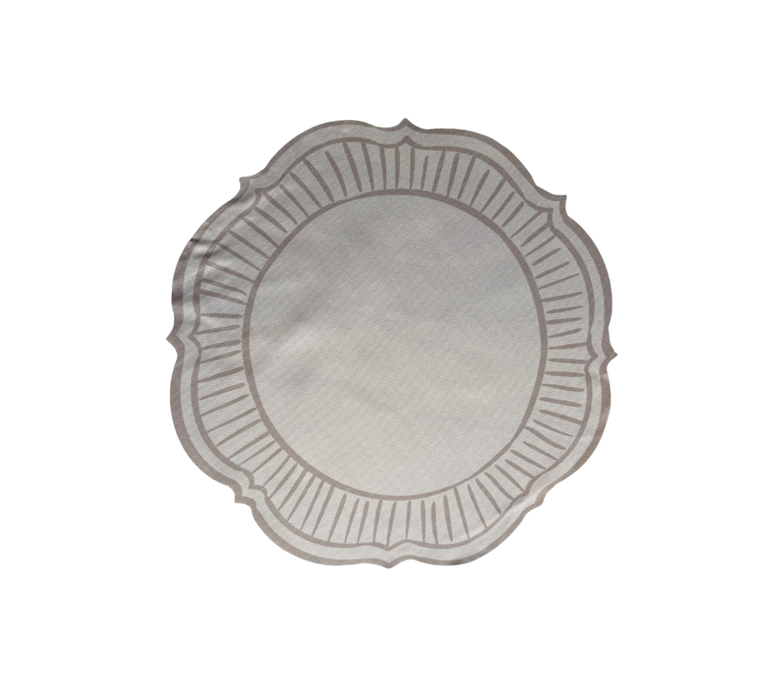 Individual troquelado redondo en tela Borde Rayas Beige