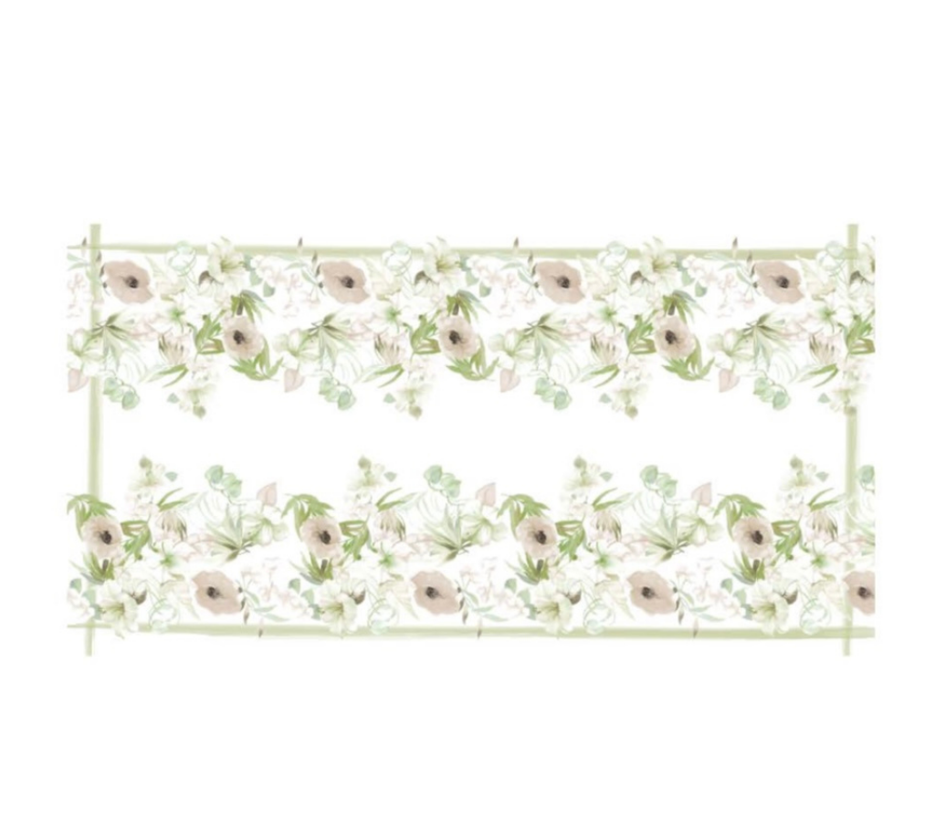 Mantel rectangular 10P en tela Flores Acuarela Rosado