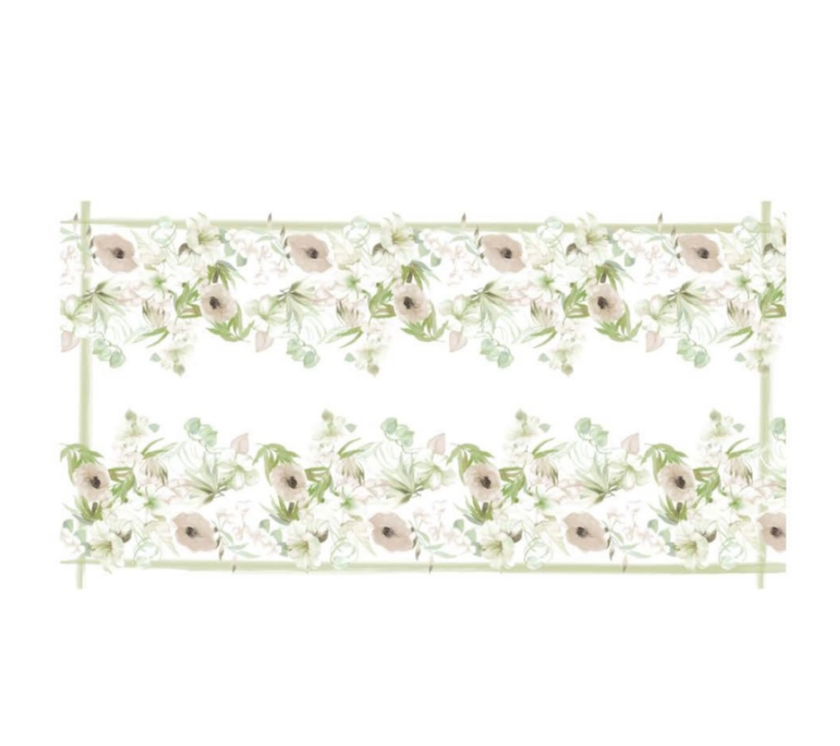 Mantel rectangular 8P en tela Flores Acuarela Rosado