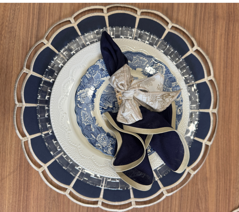 Individual reversible redondo en lona Hendija Azul M/Marfil