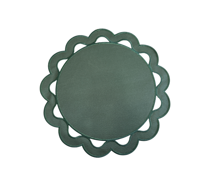 individual reversible redondo en lona y rafia Huecos Verde Musgo