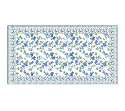 Mantel rectangular 10P en tela Borde Flores Verde/Azul