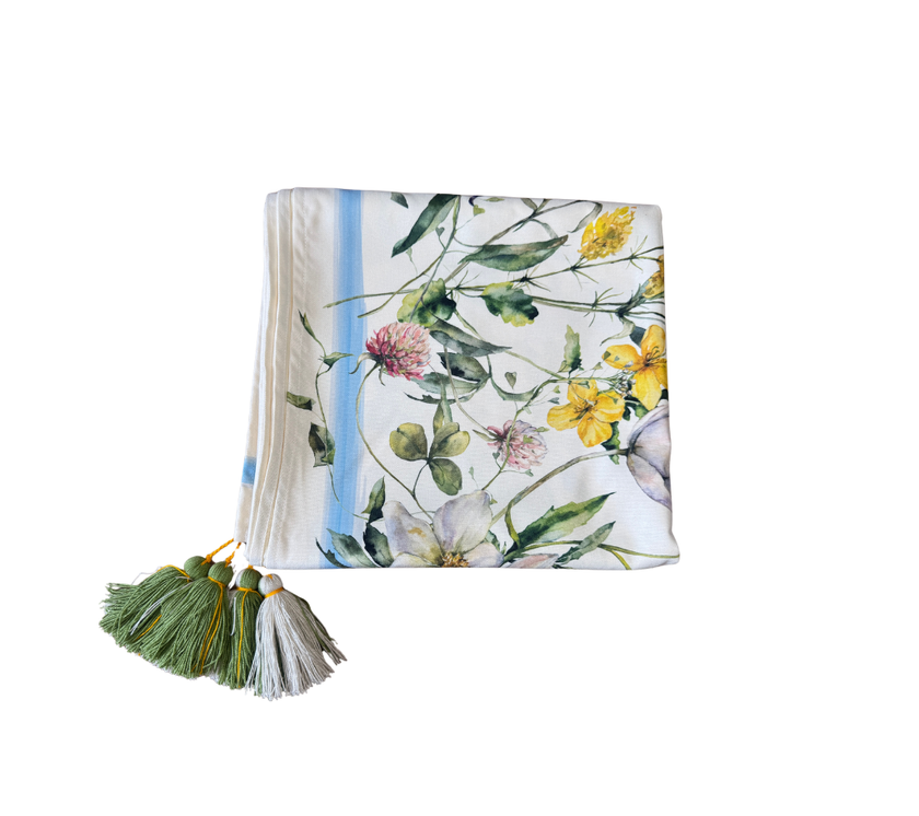 Mantel rectangular 10P en tela Flores Silvestres