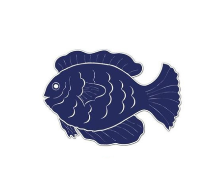 Individual troquelado ovalado en tela Pez AzulM/Blanco