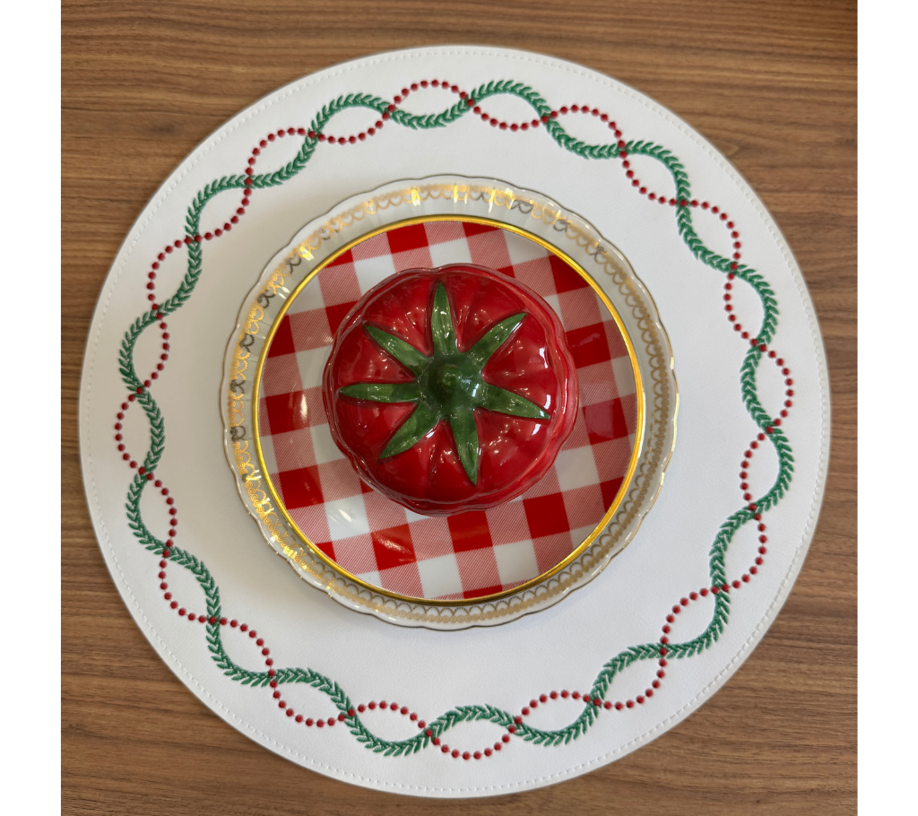 Individual redondo en semicuero Guirnalda Blanco/Rojo/Verde