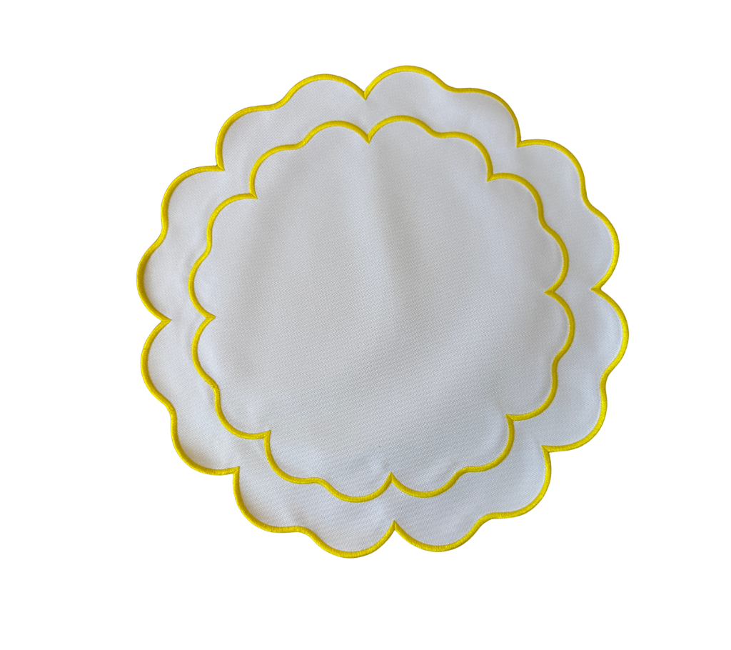 Individual reversible redondo en lona Cuadros Amarillo/Blanco