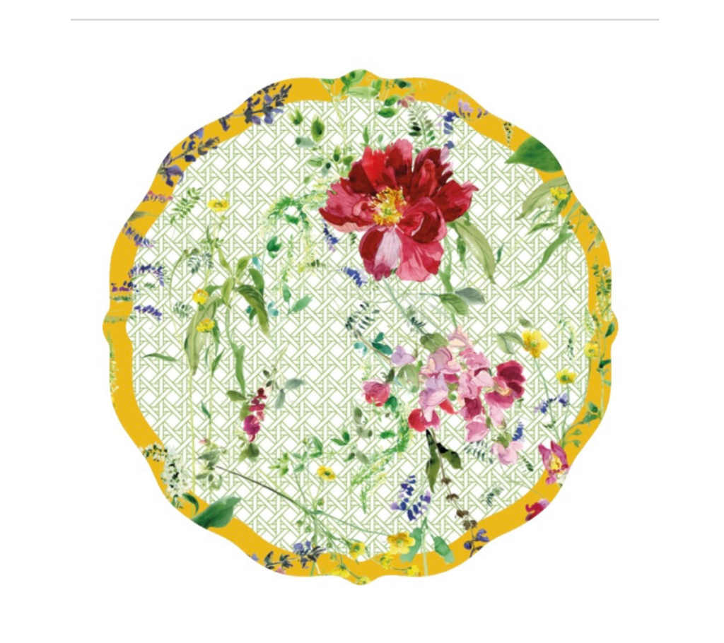 Individual troquelado redondo en tela Flor Borde Amarillo