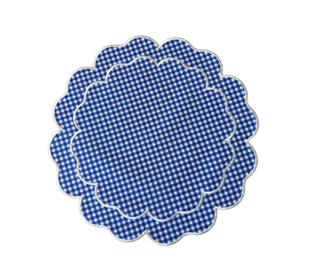 Individual reversible redondo en lona Cuadros Azul/Blanco