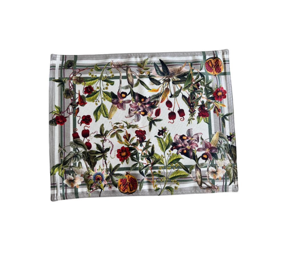 Individual reversible rectangular en tela Acuarela Rosado/Granadas